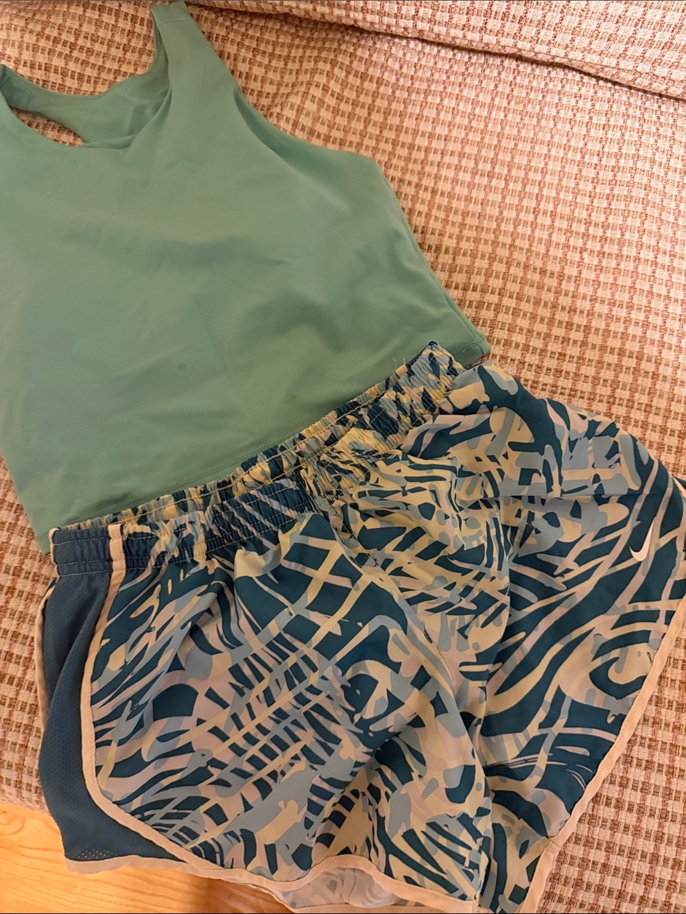 Nike Girls Teal Tank Top with Blue Print Athletic Shorts Set